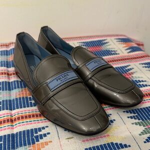 Prada Metallic Gray Pewter Loafers Flats 38.5